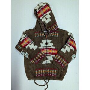 Wool Coat Jacket Sweater Kid's Size 6 Made in Ecuador Andean Southwestern Brown